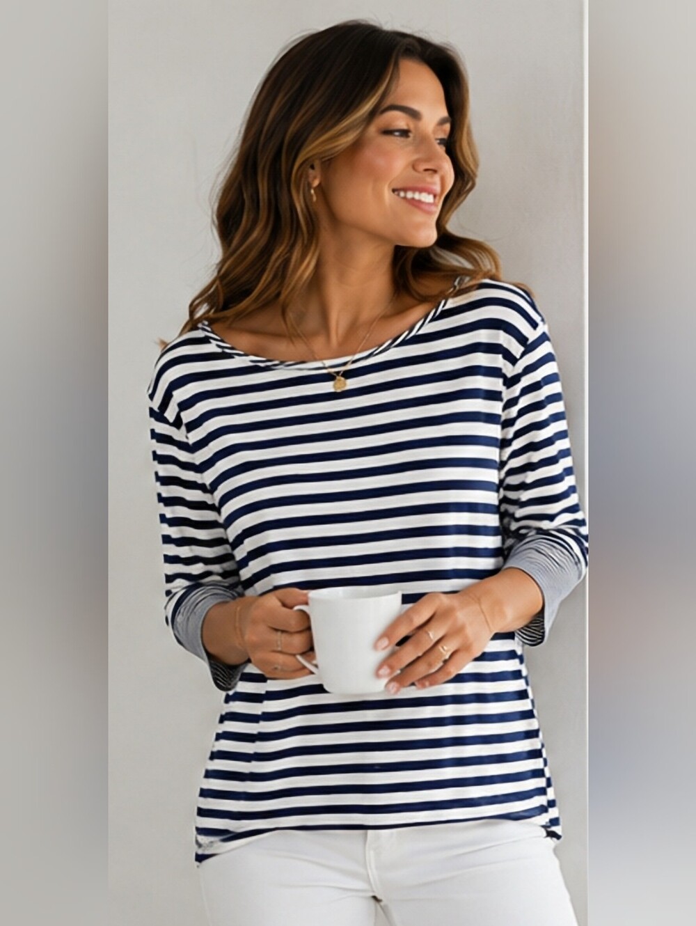 Chico's Women's Stretch Viscose Top Tunic Stripes Navy Blue/White 1/Large